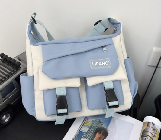 Trendy and unisex nylon multi-pocket shoulder bag