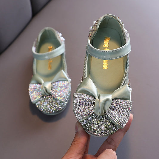 Faux Leather Rhinestone Party Shoes for Little Girls