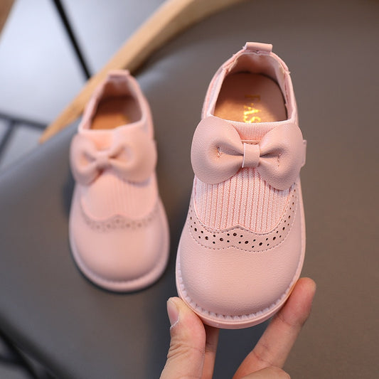 Soft faux leather and knitted cotton shoes for little girls