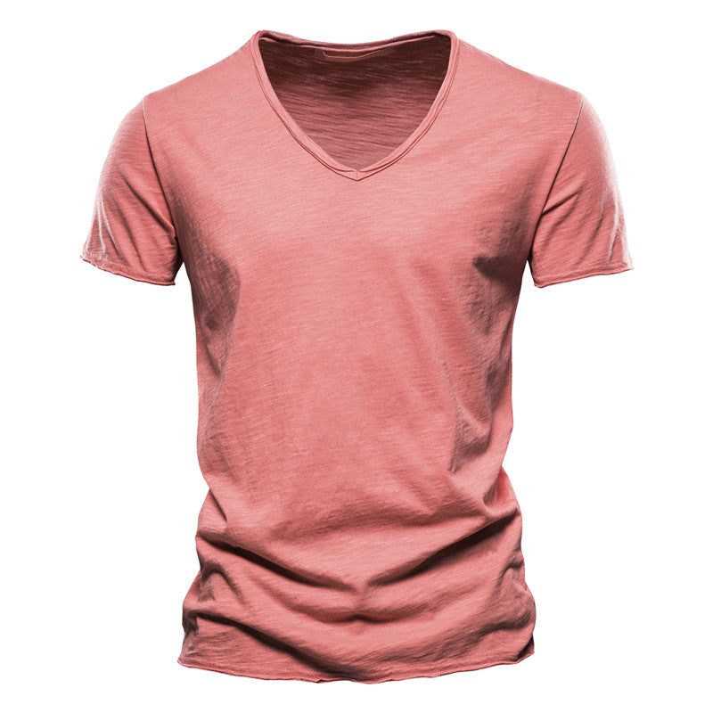 T-shirt à col V léger 100% coton peigné pour hommes
