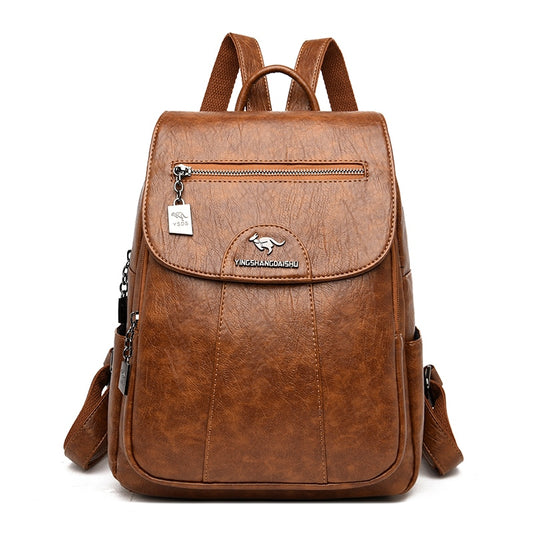Large capacity leather backpack