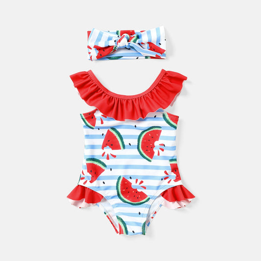 1-Piece Ruffle Bandeau Swimsuit Set for Babies