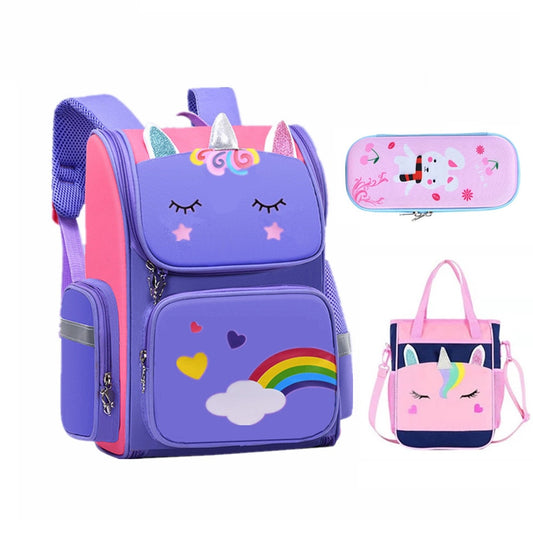 Unicorn and rainbow school bag and pencil case set for girls