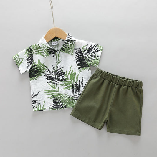 2-Piece Cotton Leaf Print Shirt and Shorts Set for Babies
