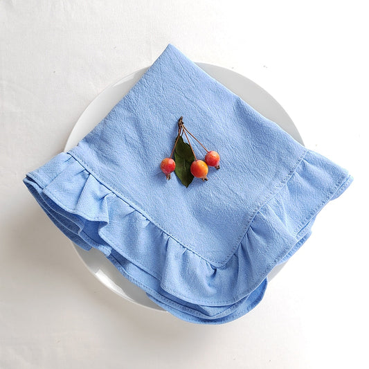 Set of 4 napkins with ruffle in soft cotton 45x45cm