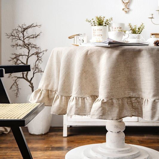 Round tablecloth with ruffle in cotton and linen 160cm
