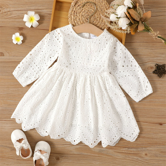 Cute floral embroidered style cotton dress for baby girl
