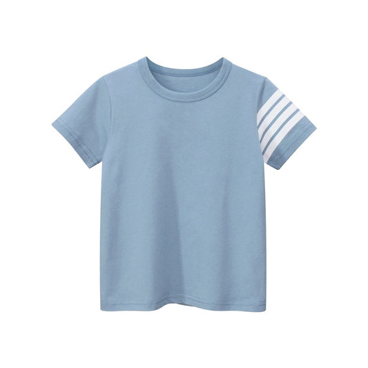 Children's cotton T-shirt with striped sleeves