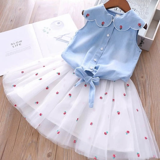 2-piece top and lined tulle-style skirt set for little girls