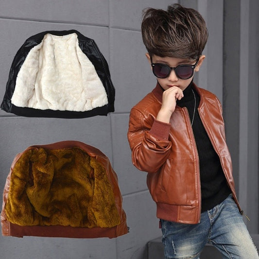 Faux leather jacket with fleece lining for children